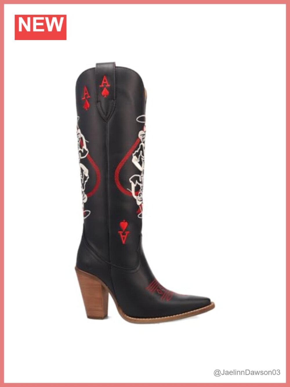 Leather Knee-High Western Boots Snip Toe Block Heel Pull-On